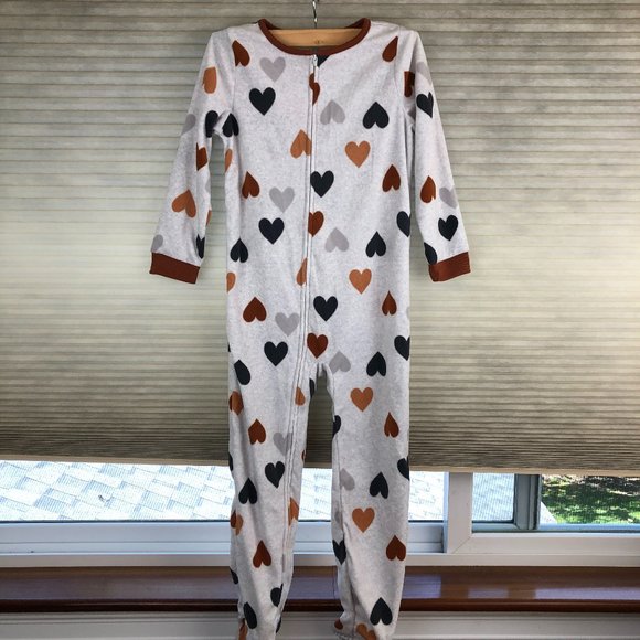 NEW - Carter's 1-Piece Unisex Hearts Soft Cozy Fleece Footie Pajamas Cabincore - Picture 1 of 13